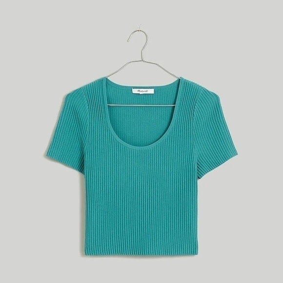 Madewell ottoman crop sweater tee turquoise medium NWT - Picture 1 of 6